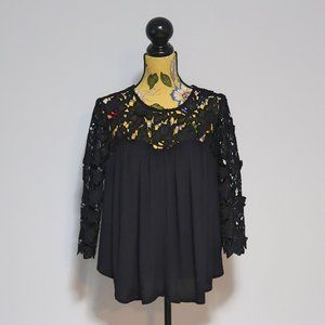 Anthropologie Guest Editor Black Floral LaceTop Size Small
